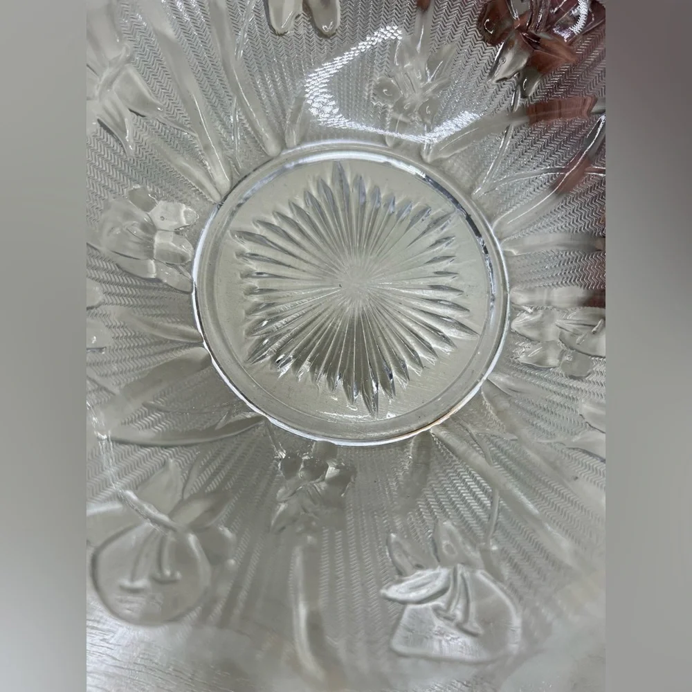 Vintage 1950s MCM Iris & Herringbone Embossed Iridescent Glass Bowl